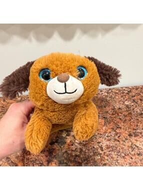 Small Asda Puppy Dog Soft Plush Toy Brown with Blue Eyes
